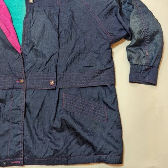 Vintage 80s Nuage Multicolour Navy Yellow Pink  Wind Breaker Jacket Size 44 3XL - Picture 9 of 16